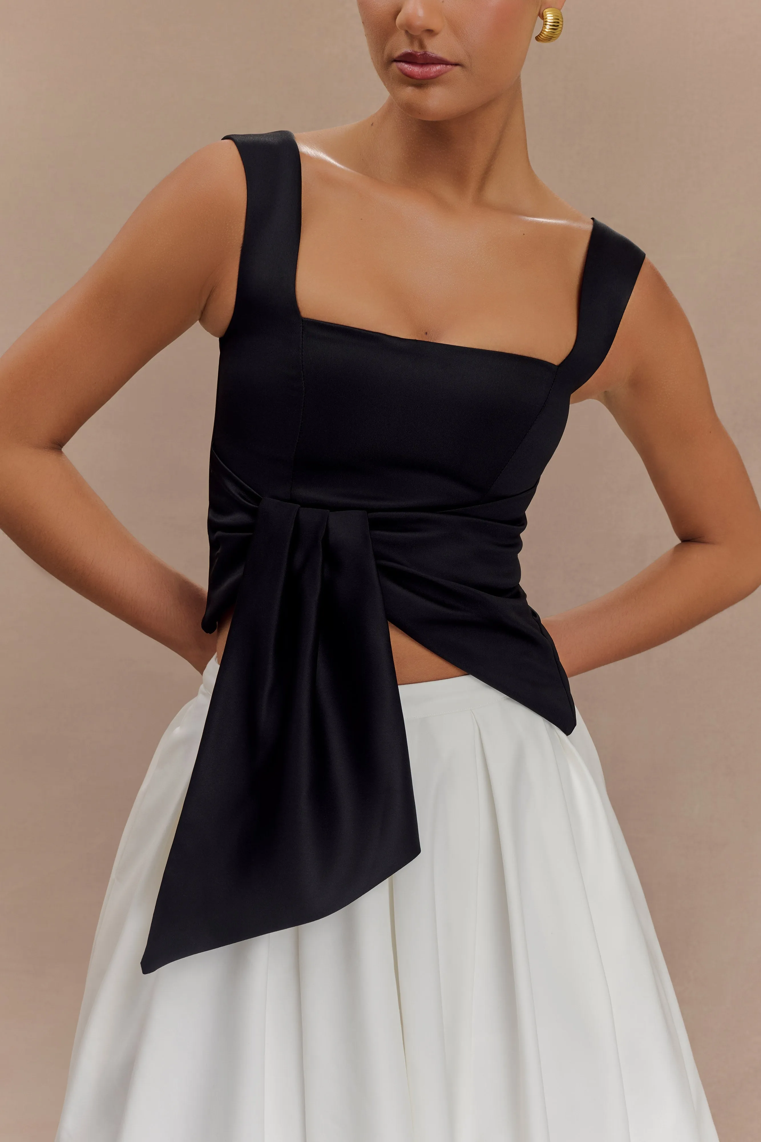 Bryony Satin Structured Sleeveless Top - Black sold by Meshki product image thumbnail 3