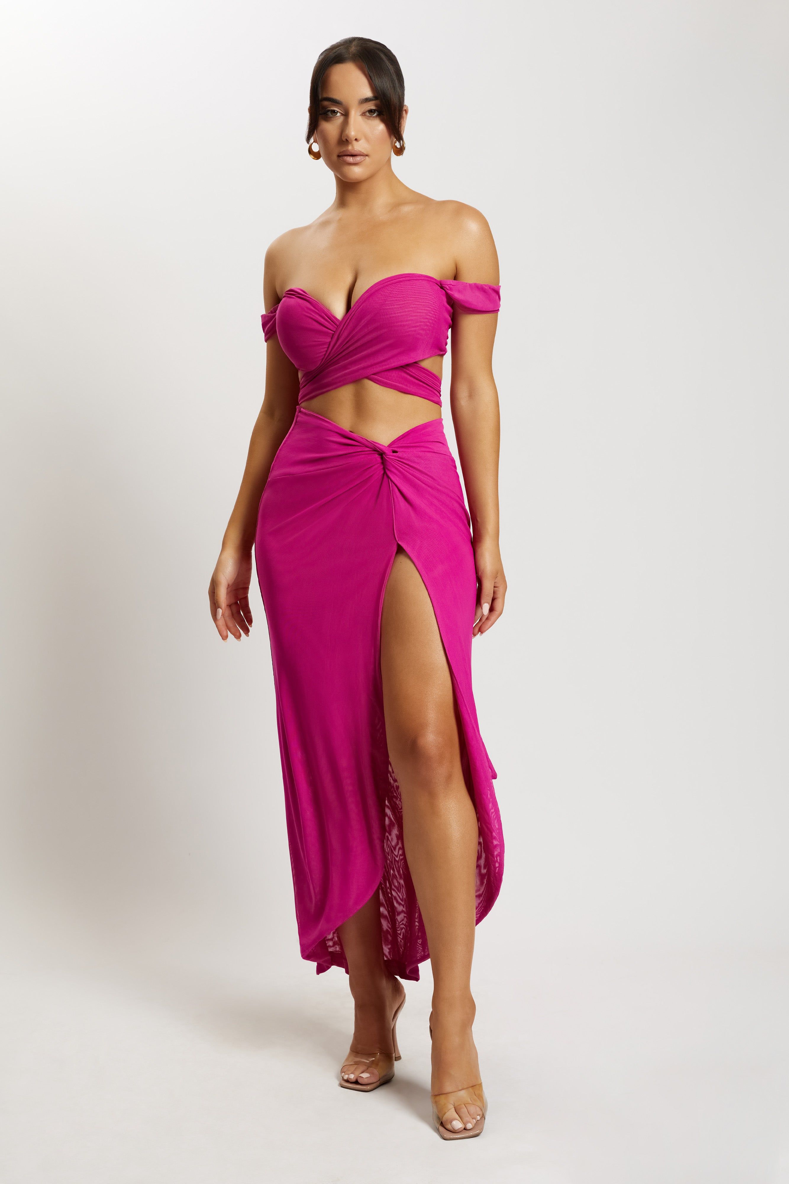 Nicky Midi Twist Mesh Skirt - Fuchsia sold by Meshki product image thumbnail 3