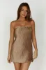 Athena Plisse Mini Shift Dress - Bronze sold by Meshki