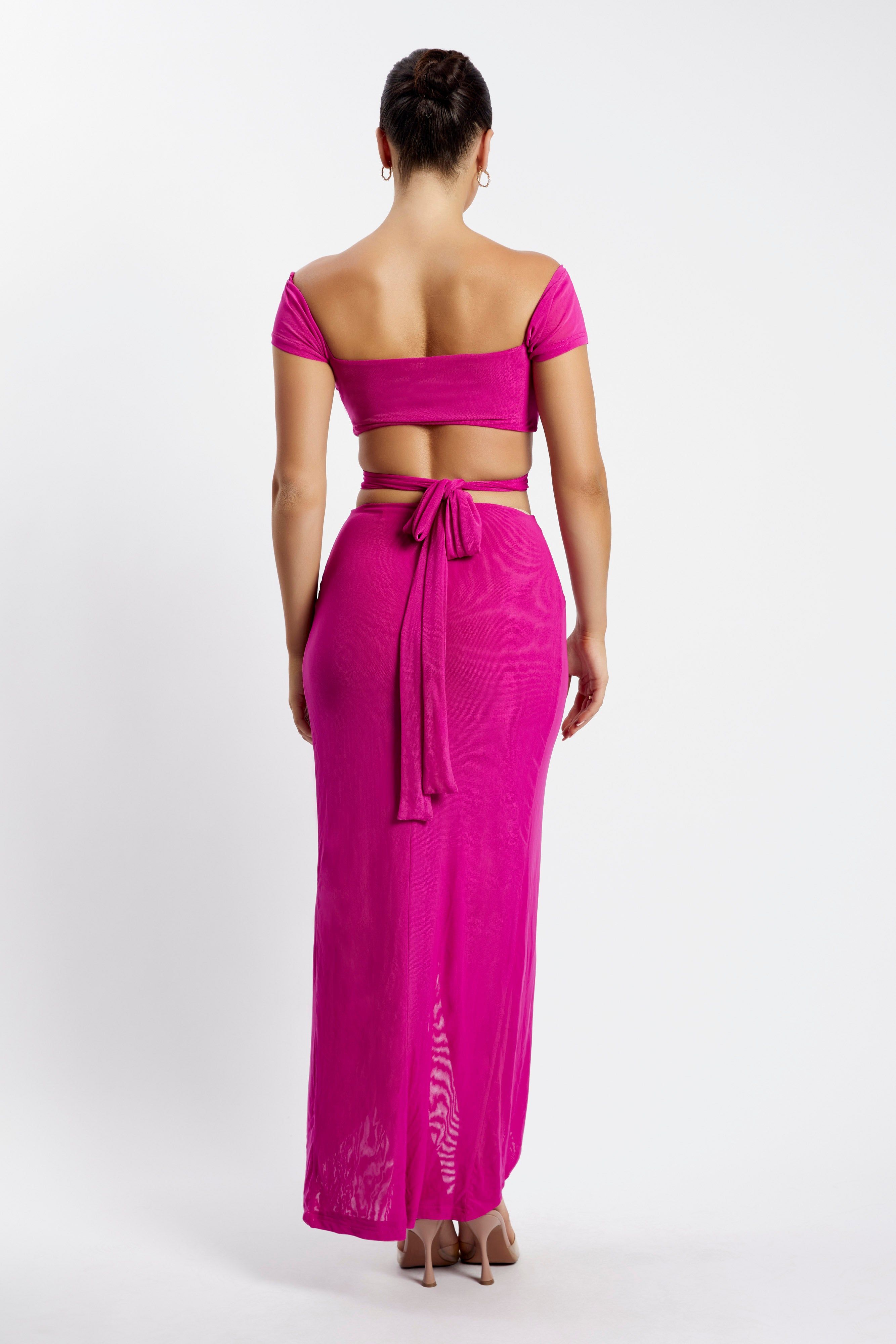 Nicky Midi Twist Mesh Skirt - Fuchsia sold by Meshki product image thumbnail 4