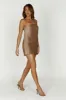 Athena Plisse Mini Shift Dress - Bronze sold by Meshki