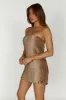 Athena Plisse Mini Shift Dress - Bronze sold by Meshki