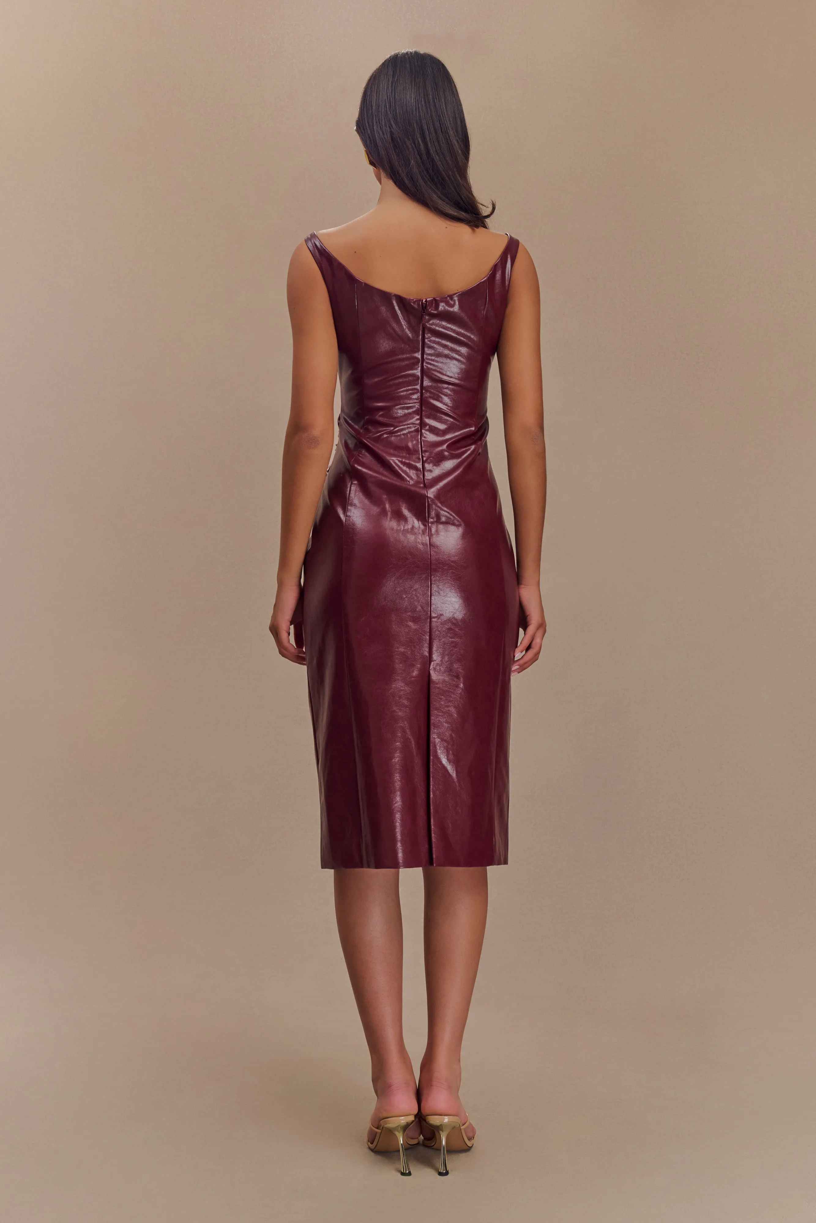 Sonia Faux Leather Midi Dress - Cherry Red sold by Meshki product image thumbnail 2