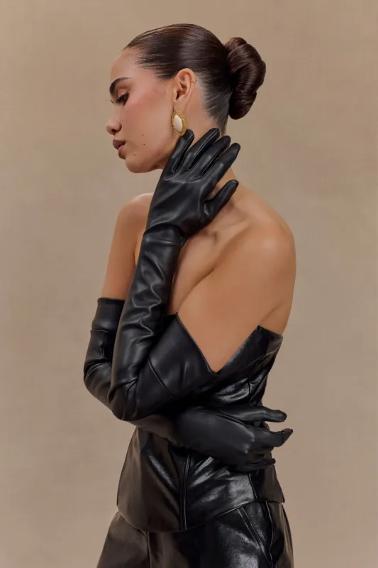 Jasper Faux Leather Elbow Length Gloves - Black sold by Meshki