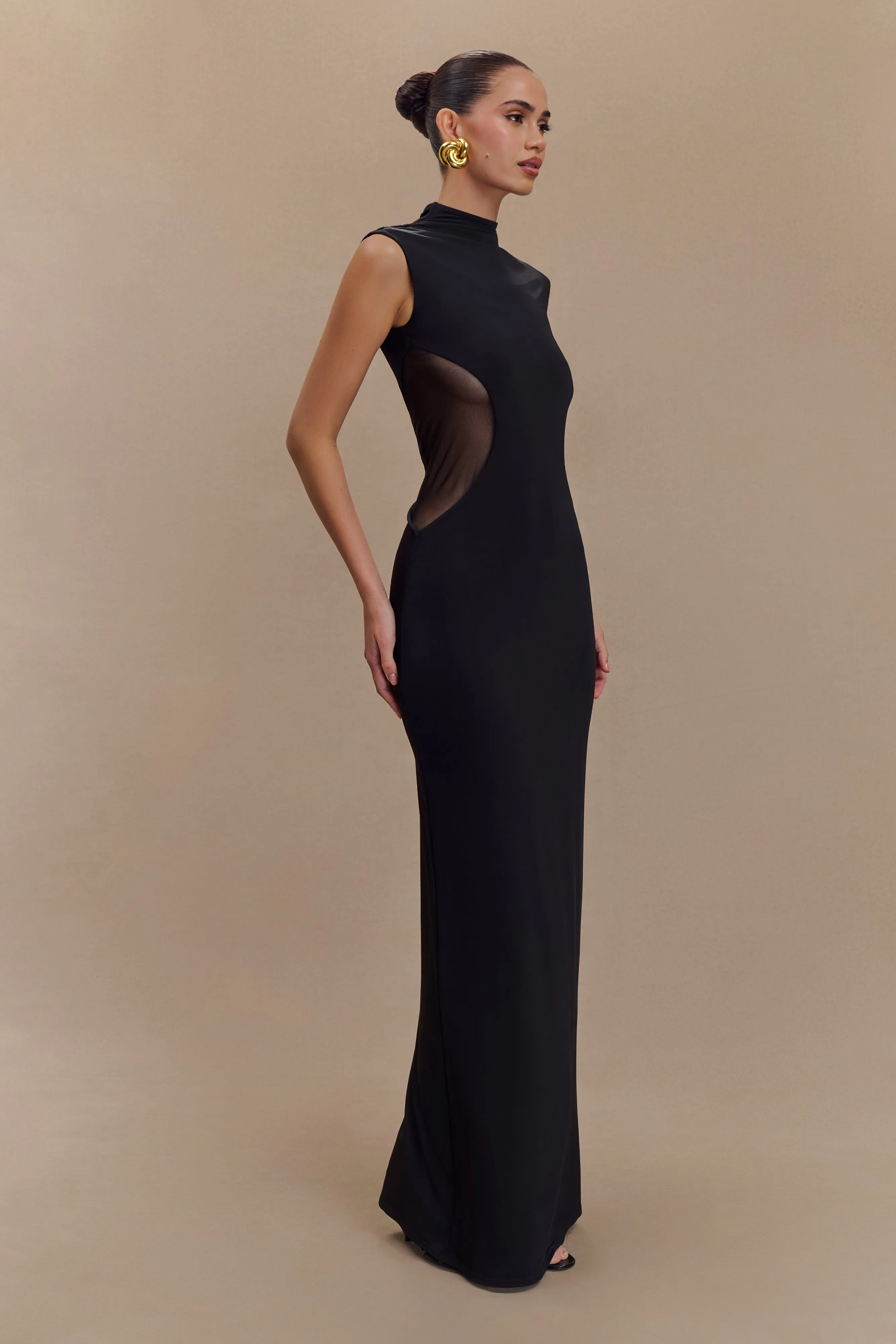 Massie Slinky And Mesh Maxi Dress - Black sold by Meshki product image thumbnail 4