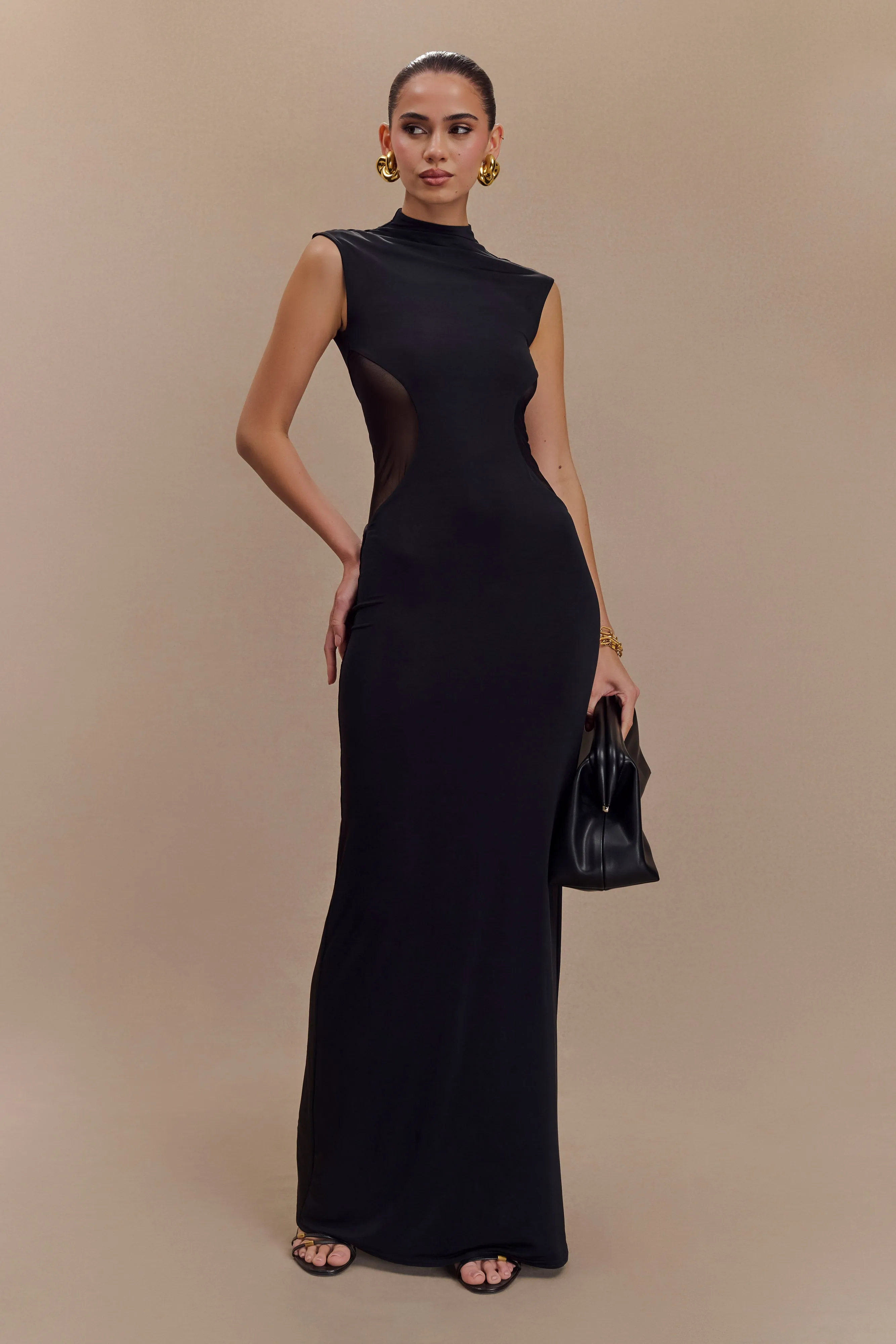 Massie Slinky And Mesh Maxi Dress - Black sold by Meshki product image thumbnail 5