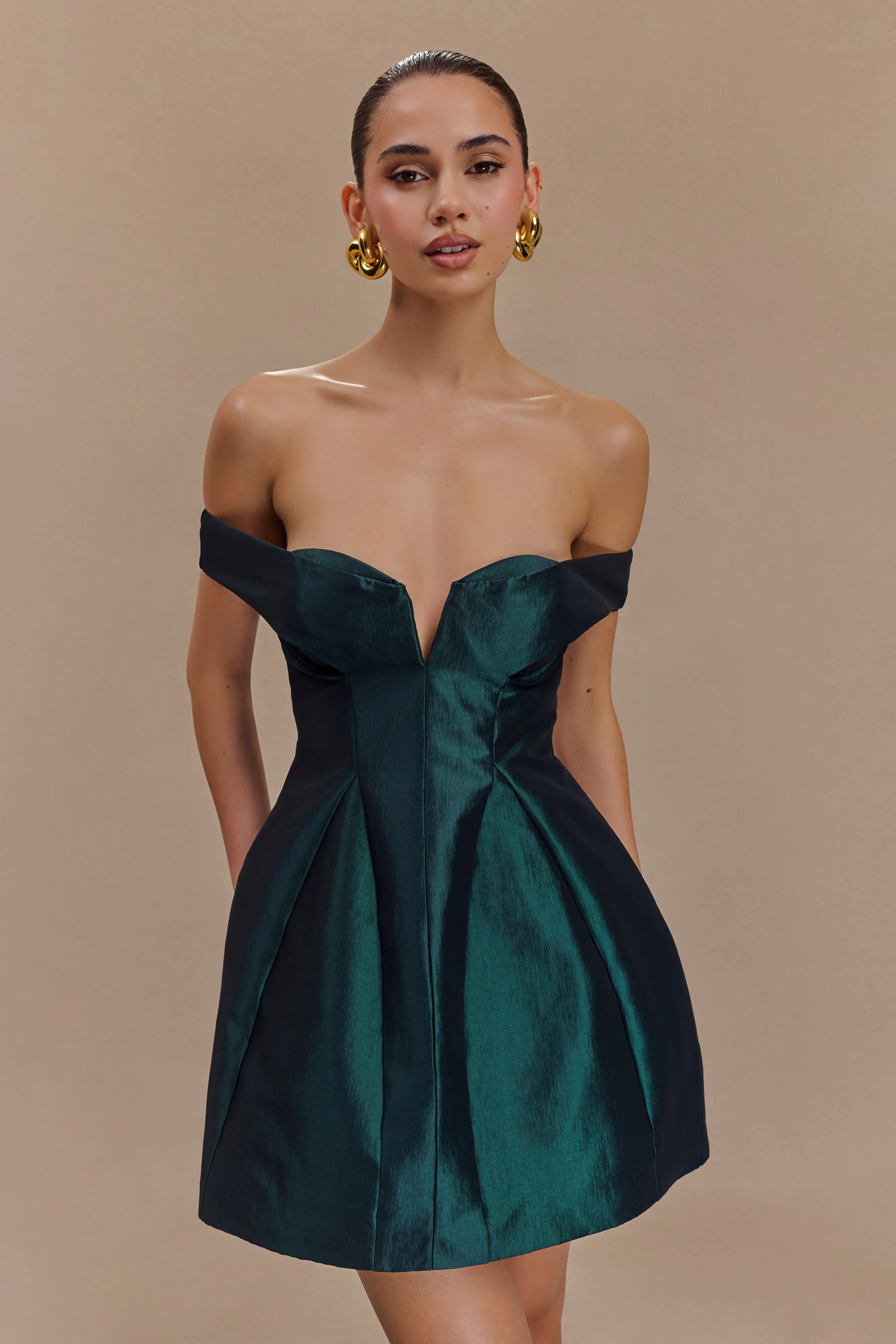 Diana Off Shoulders Mini Dress - Deep Emerald sold by Meshki product image thumbnail 5