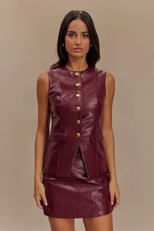Coralia Faux Leather Sleeveless Vest - Cherry Red made by Meshki