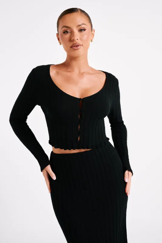Silvia Long Sleeve Knit Cardigan - Black sold by Meshki