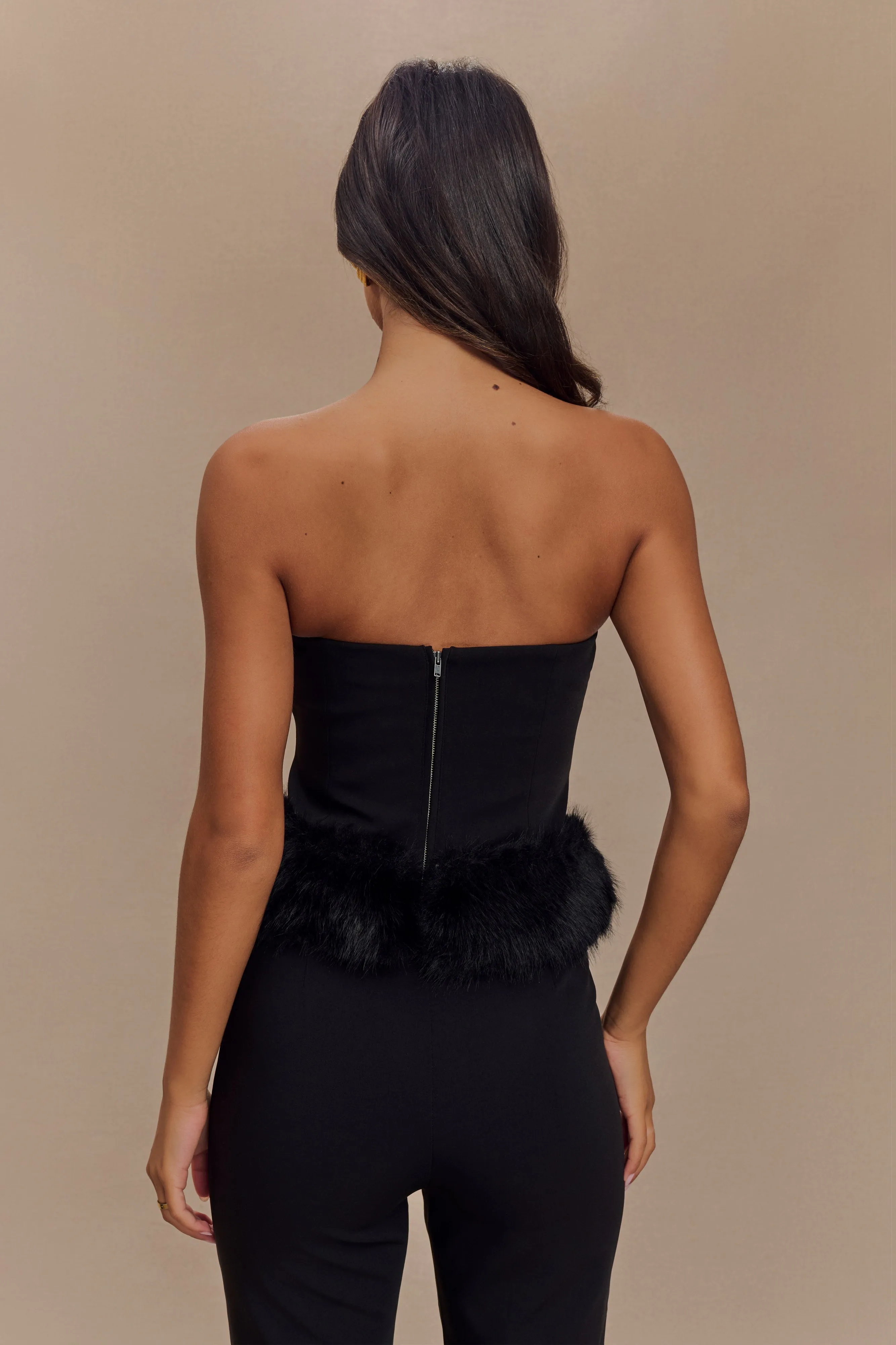 Jacklyn Strapless Faux Fur Top - Black sold by Meshki product image thumbnail 2