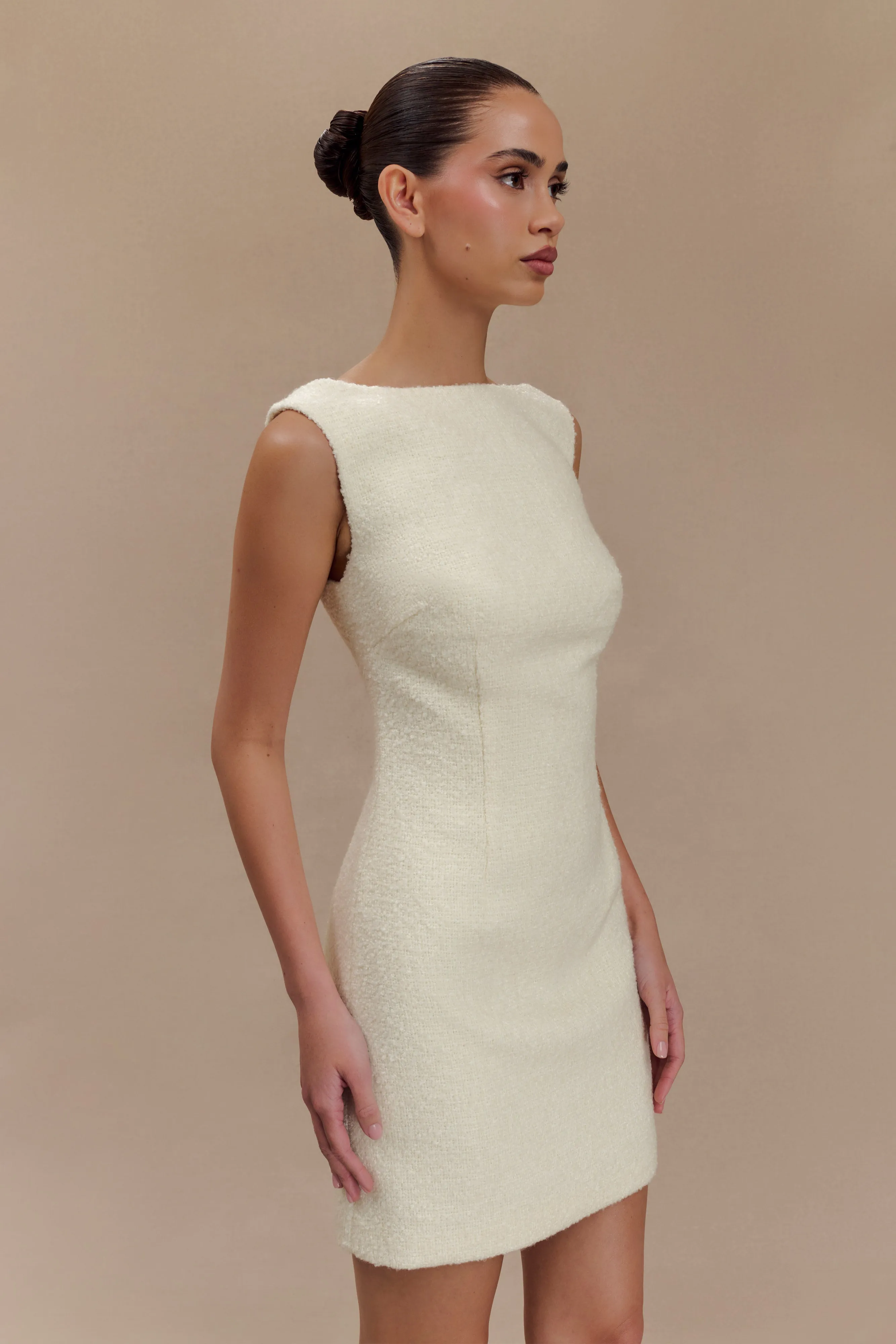Angela Textured Boucle Mini Dress - Ivory sold by Meshki product image thumbnail 3