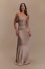 Serena Strapless Taffeta Maxi Dress - Bronze Taupe sold by Meshki