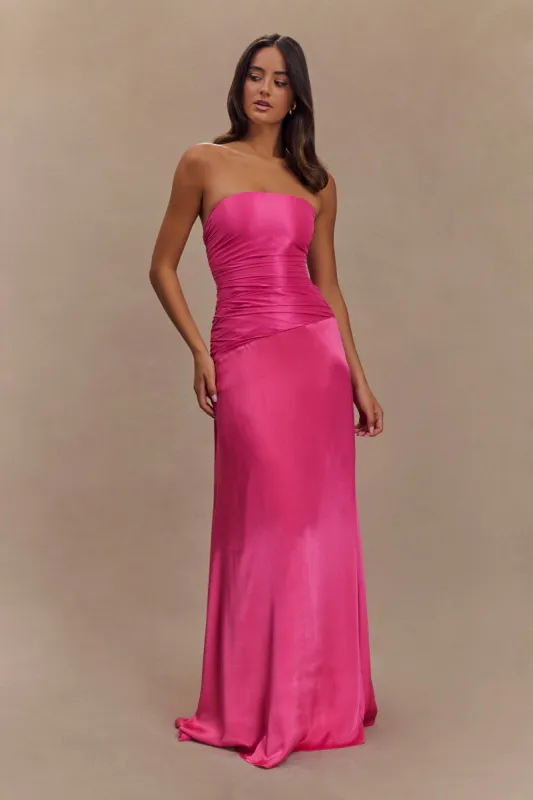 Serena Strapless Taffeta Maxi Dress - Crimson Pink sold by Meshki