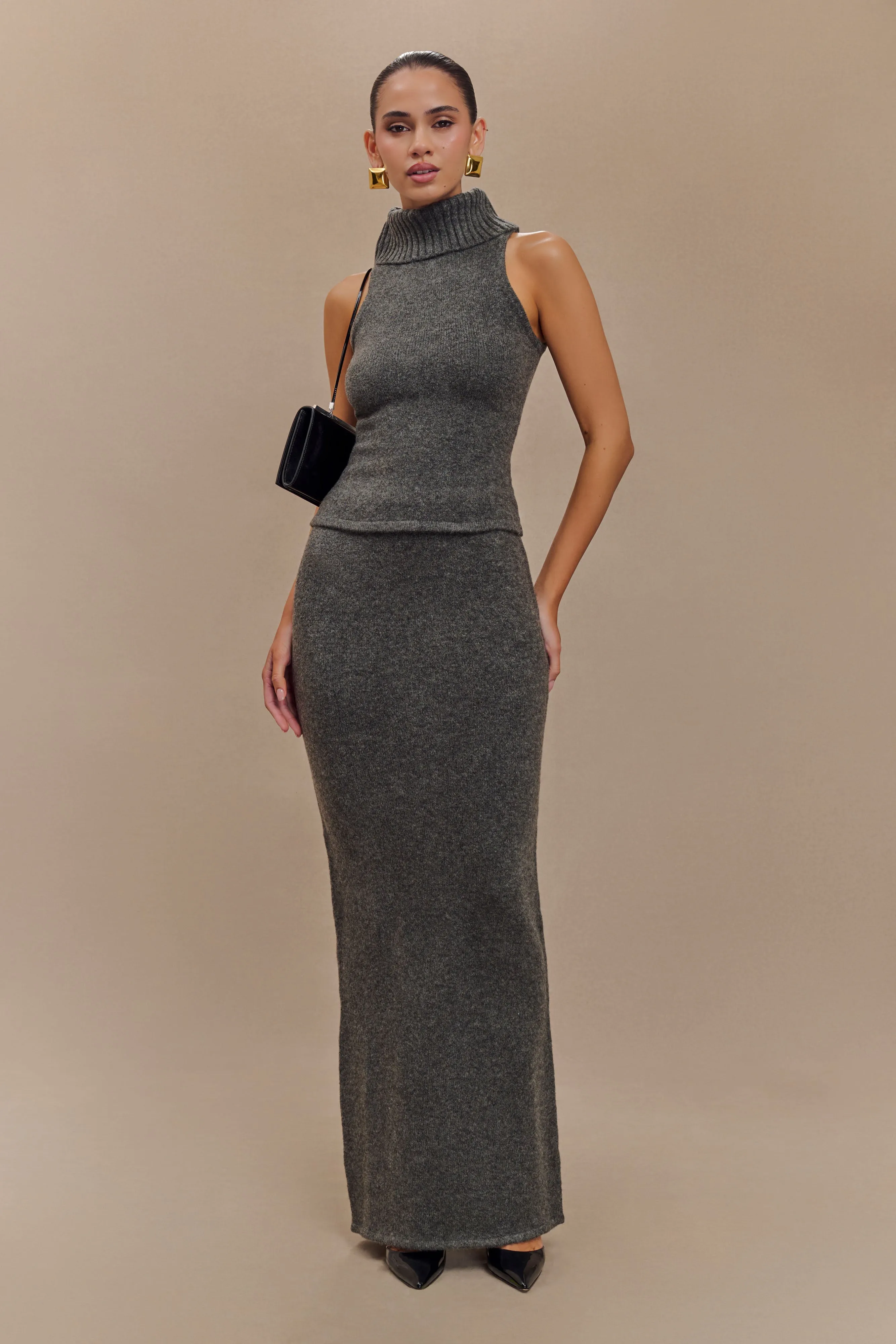 Elise Knit Maxi Skirt - Charcoal Marle sold by Meshki