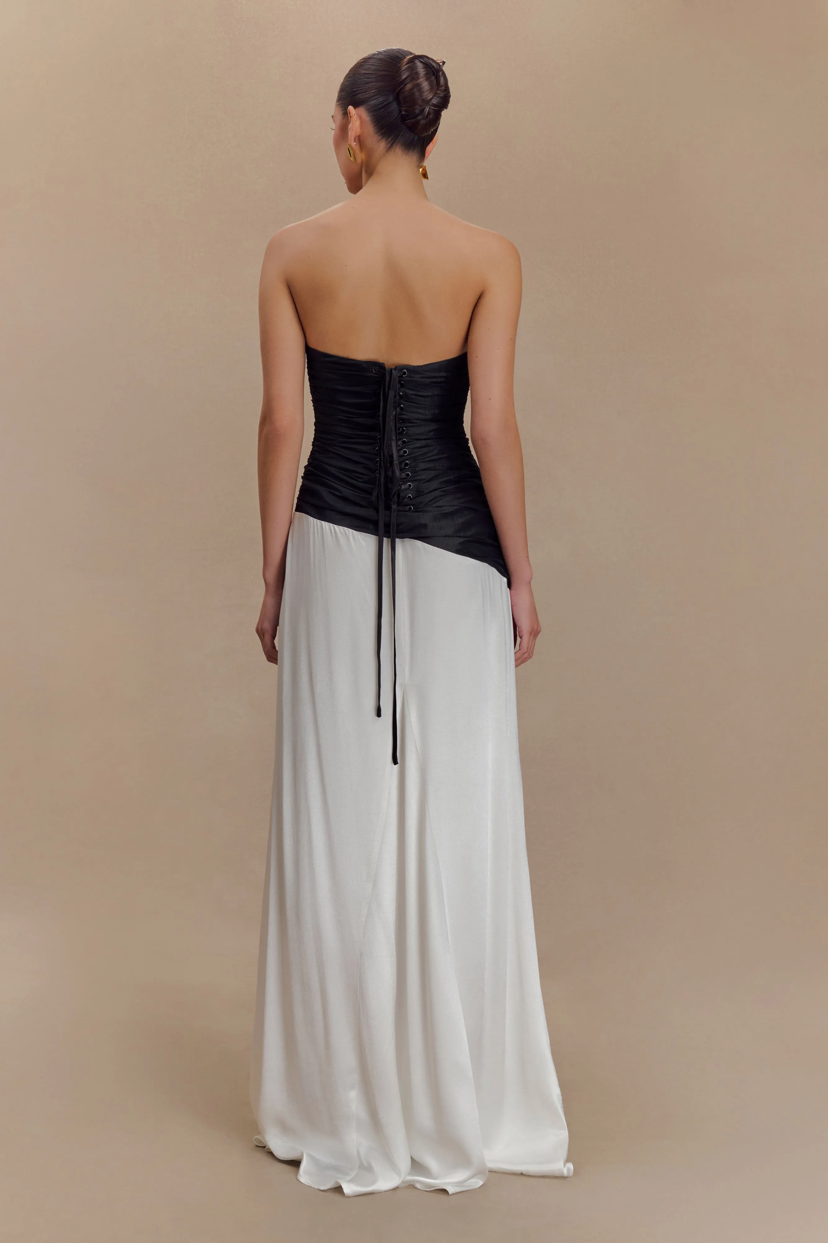 Serena Strapless Taffeta Maxi Dress - White/Black sold by Meshki product image thumbnail 3