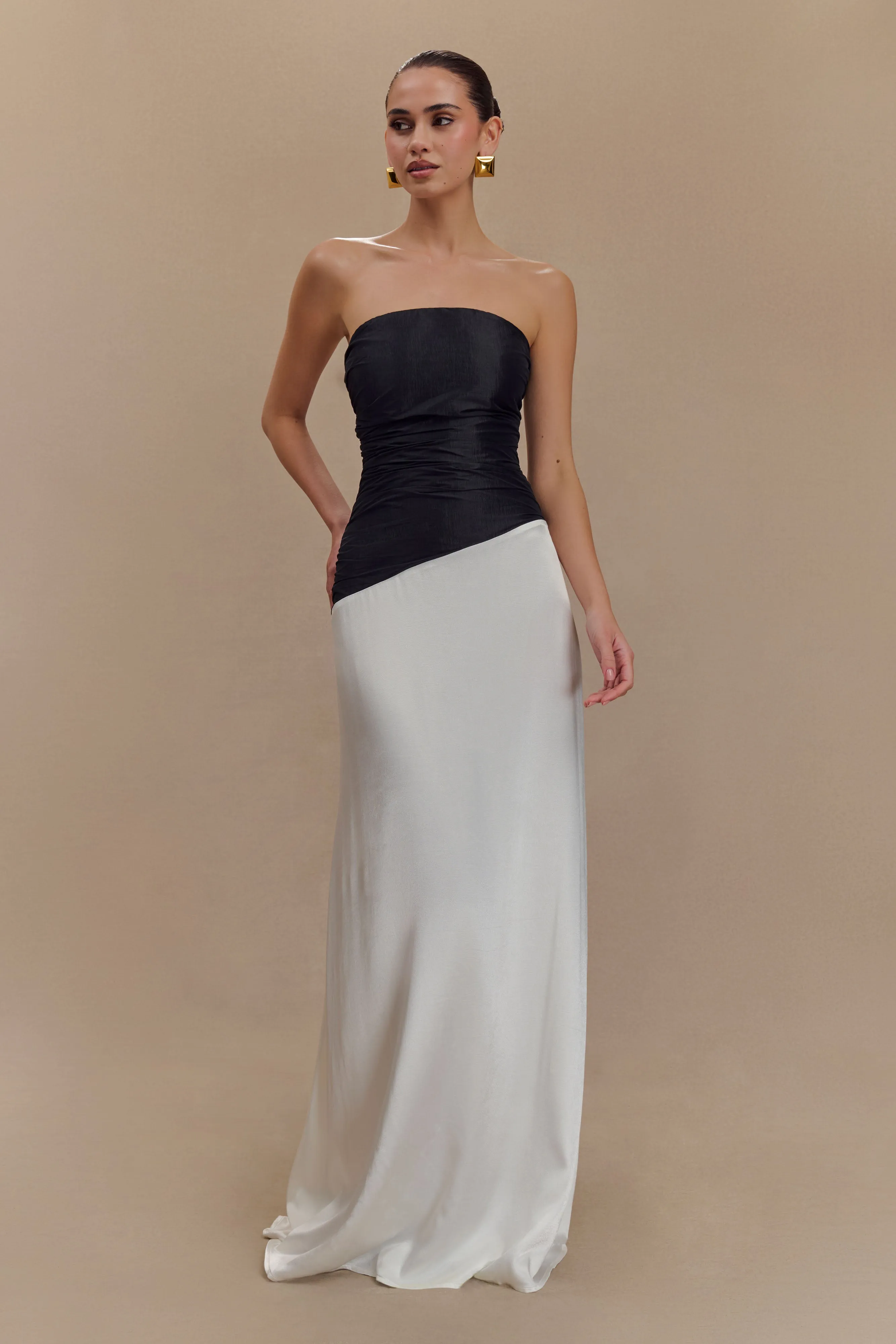 Serena Strapless Taffeta Maxi Dress - White/Black sold by Meshki product image thumbnail 4