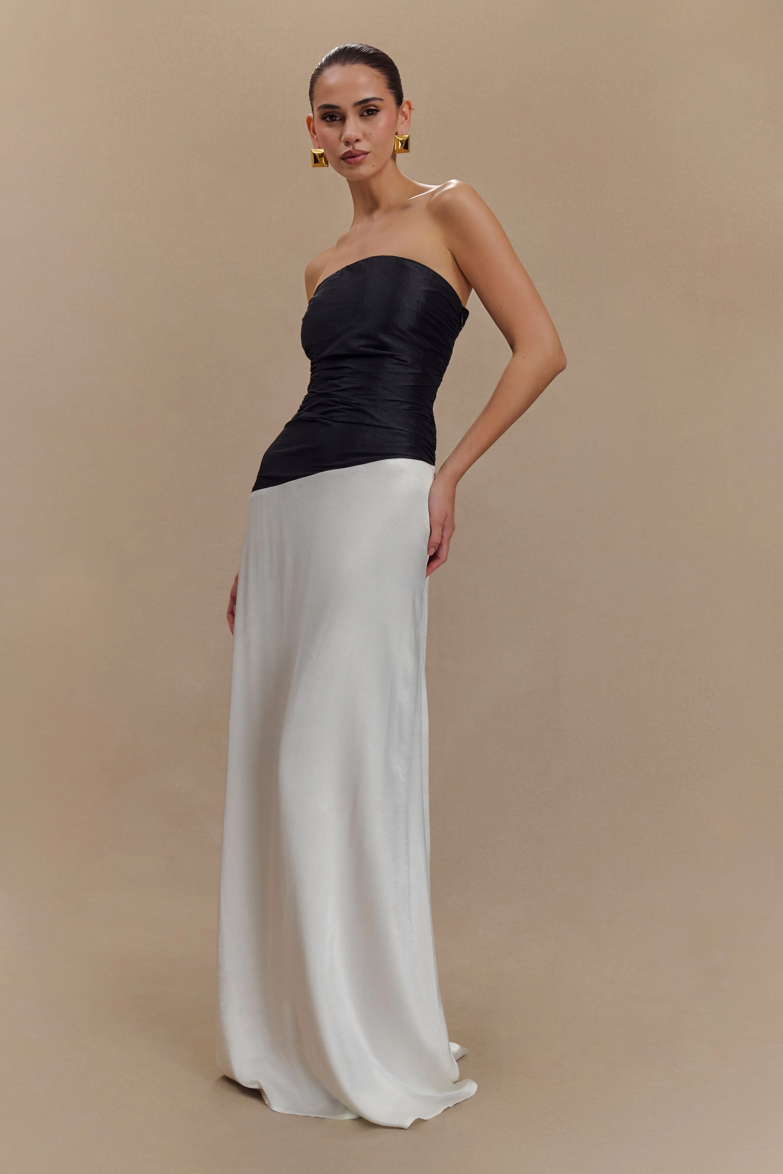 Serena Strapless Taffeta Maxi Dress - White/Black sold by Meshki product image thumbnail 5