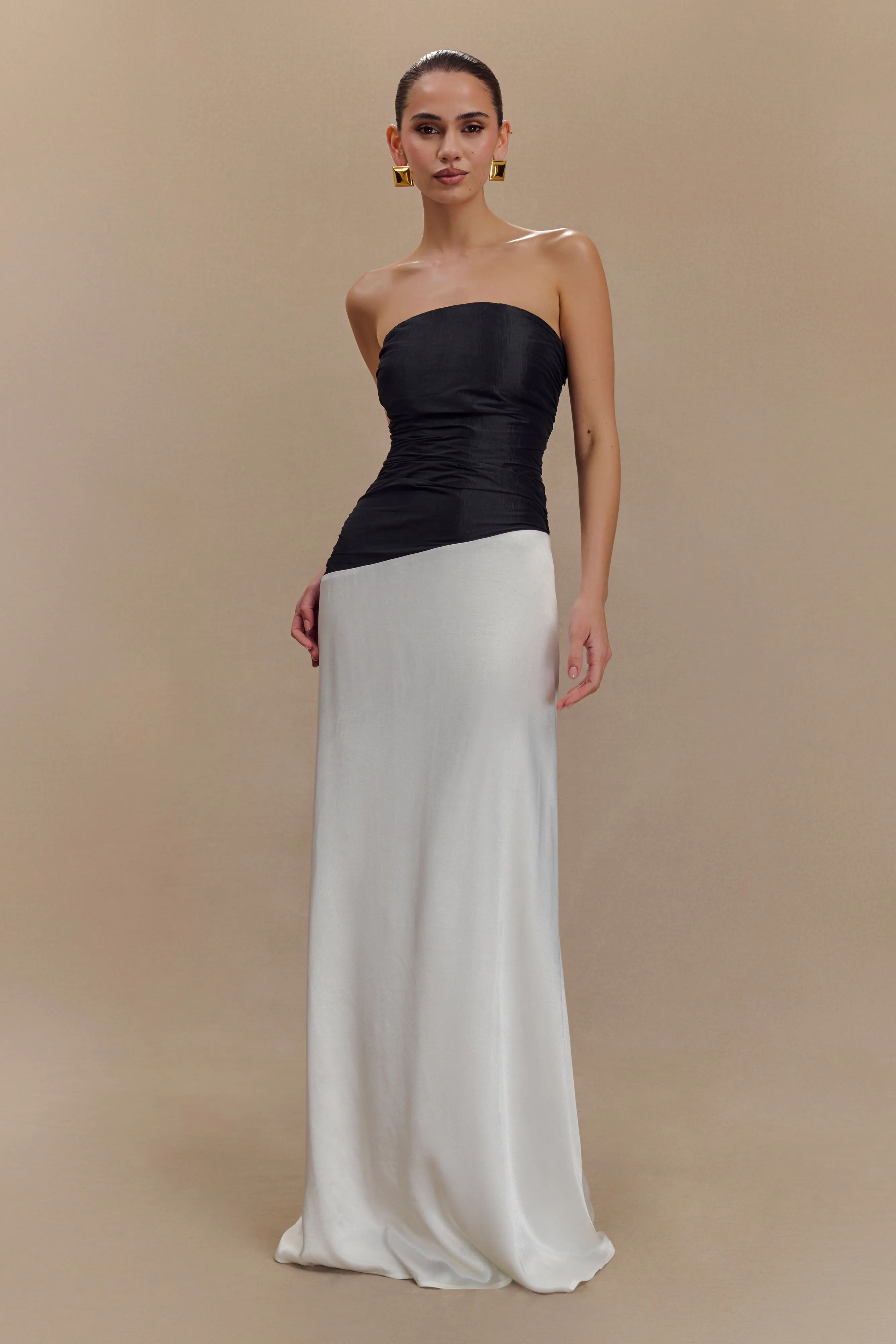Serena Strapless Taffeta Maxi Dress - White/Black sold by Meshki product image thumbnail 2