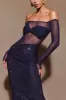 Nash Diamante Off Shoulder Maxi Dress - Navy sold by Meshki