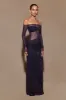 Nash Diamante Off Shoulder Maxi Dress - Navy sold by Meshki