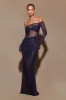 Nash Diamante Off Shoulder Maxi Dress - Navy sold by Meshki