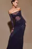 Nash Diamante Off Shoulder Maxi Dress - Navy sold by Meshki