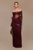 Nash Diamante Off Shoulder Maxi Dress - Mahogany sold by Meshki