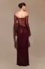Nash Diamante Off Shoulder Maxi Dress - Mahogany sold by Meshki