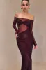 Nash Diamante Off Shoulder Maxi Dress - Mahogany sold by Meshki