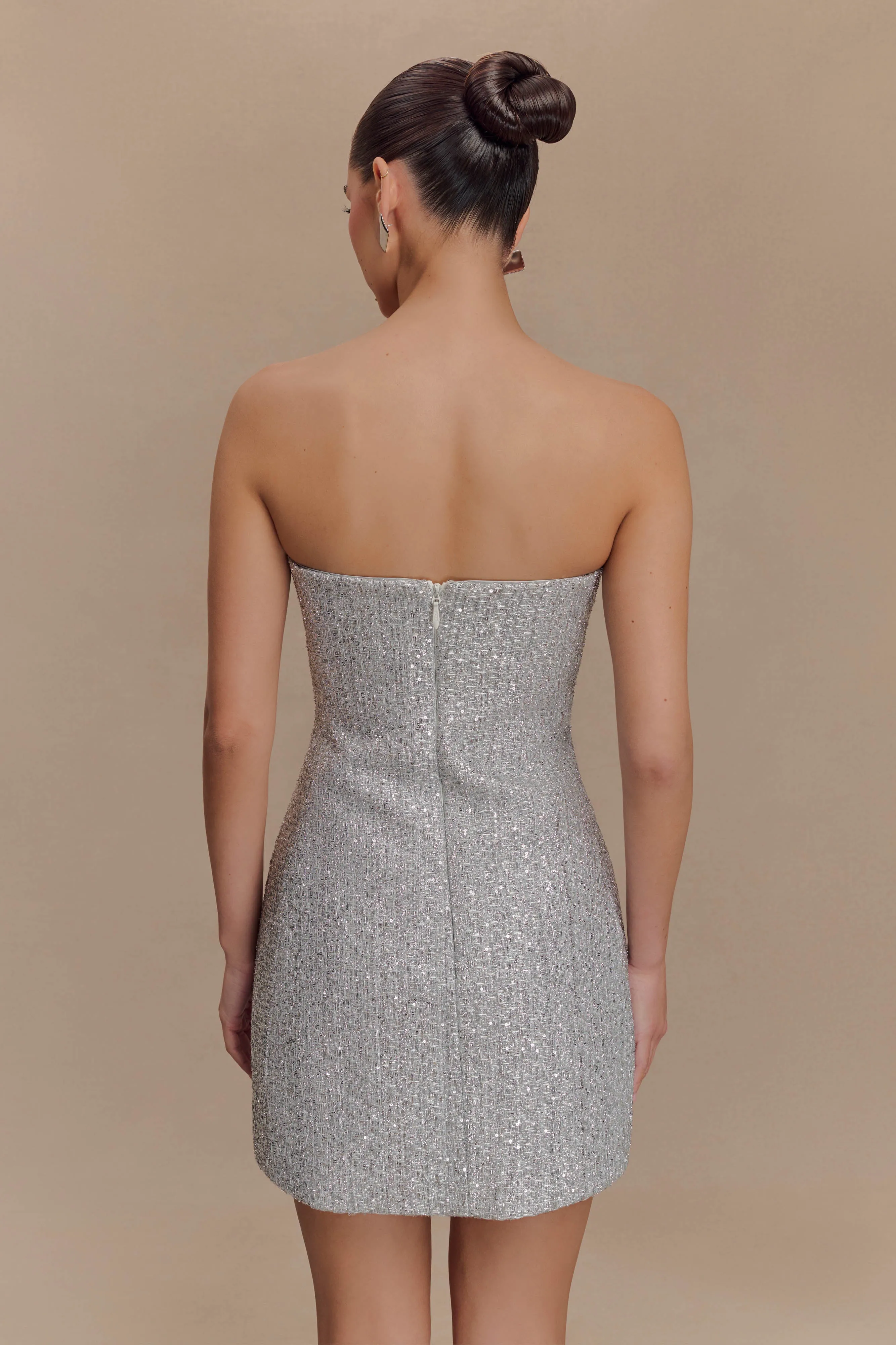 Gala Strapless Tweed Mini Dress - Silver sold by Meshki product image thumbnail 2