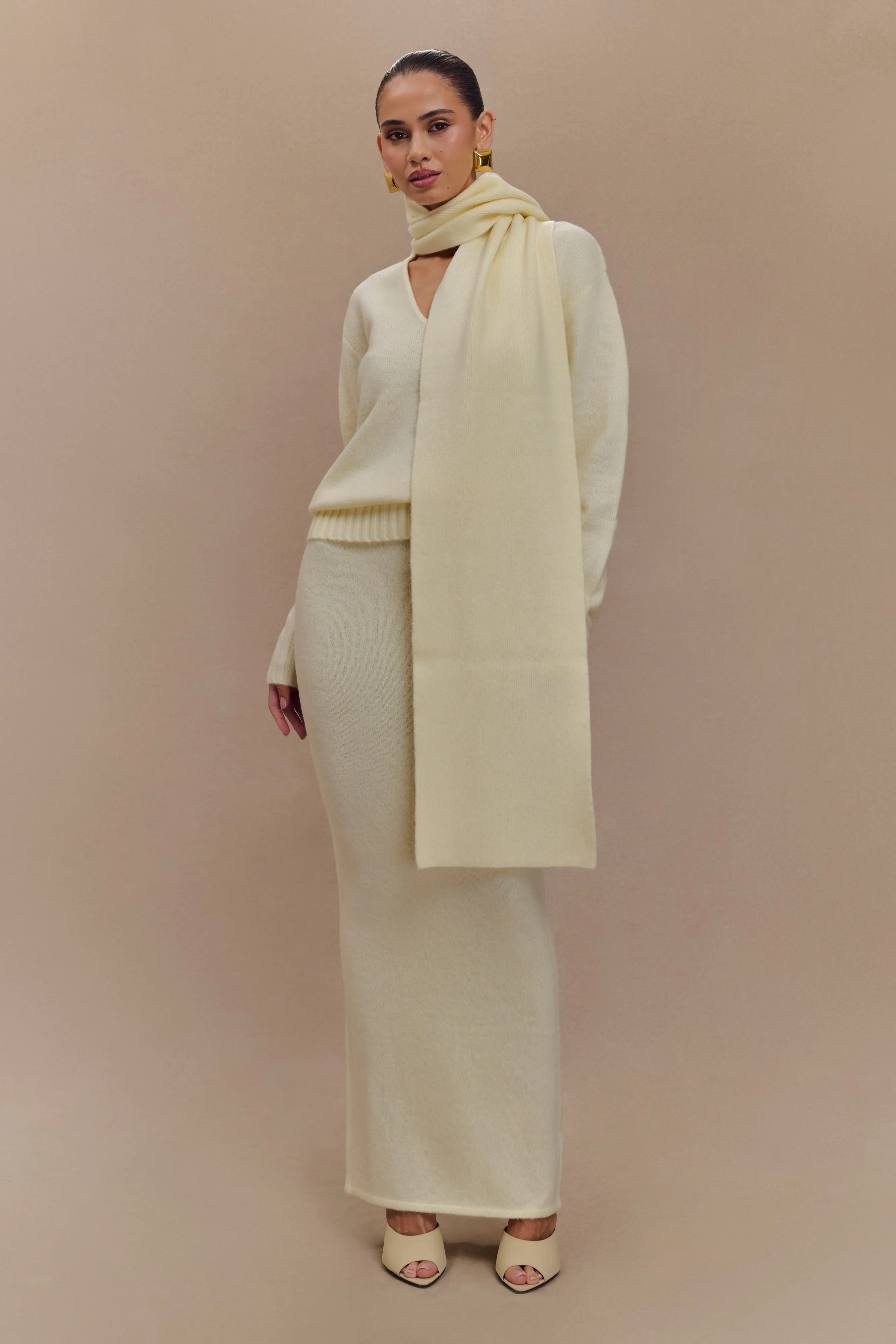 Elise Knit Maxi Skirt - Ivory Marle sold by Meshki