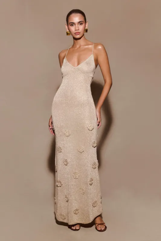 Suki Metallic Knit Maxi Dress - Gold sold by Meshki