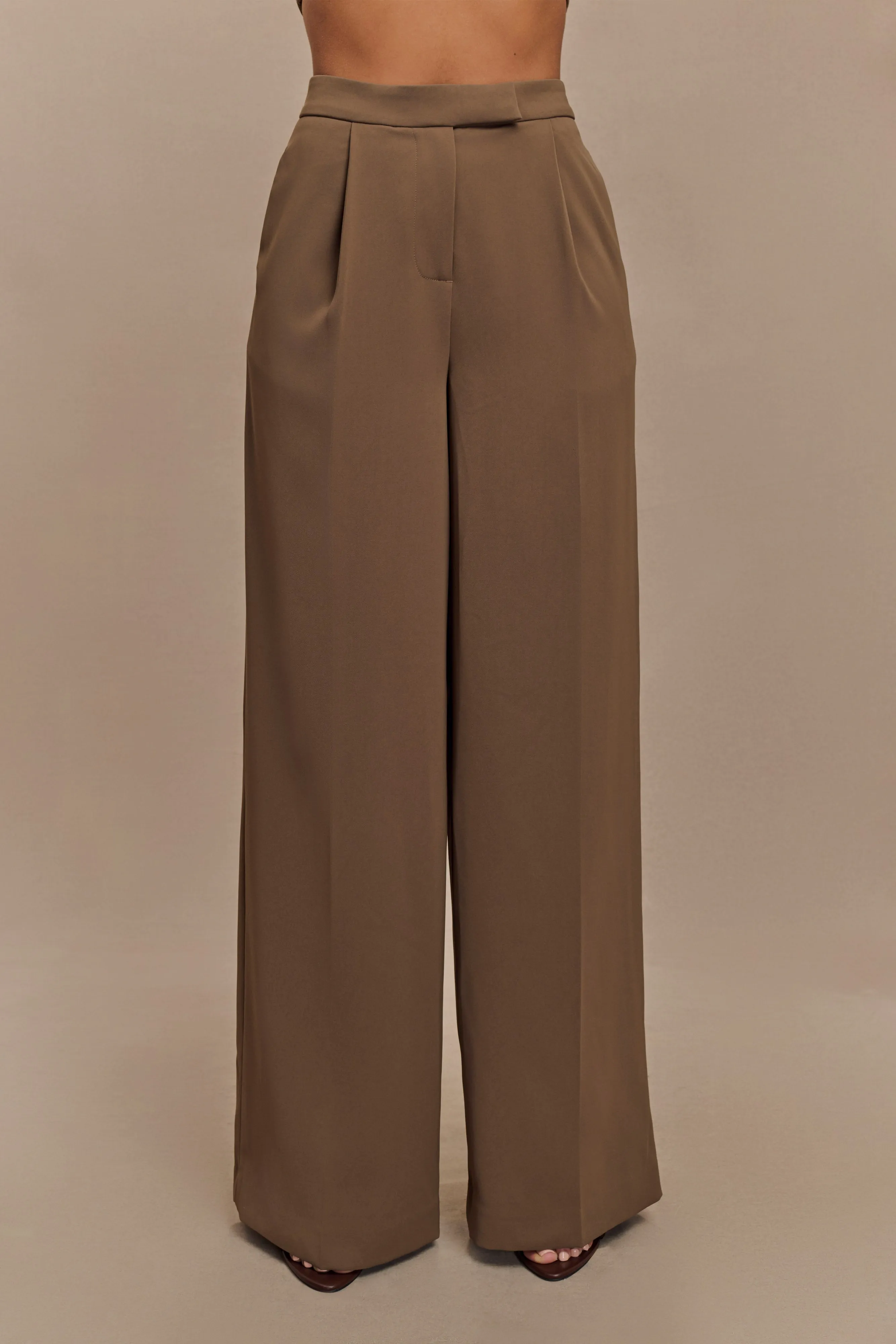 Faith Suiting Wide Leg Pant - Cacao Brown sold by Meshki