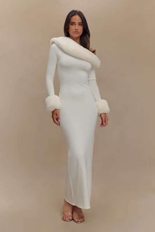 Karleigh Faux Fur Knit Maxi Dress - Ivory sold by Meshki