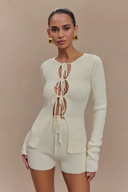 Noah Knit Tie Long Sleeve Top - Ivory sold by Meshki