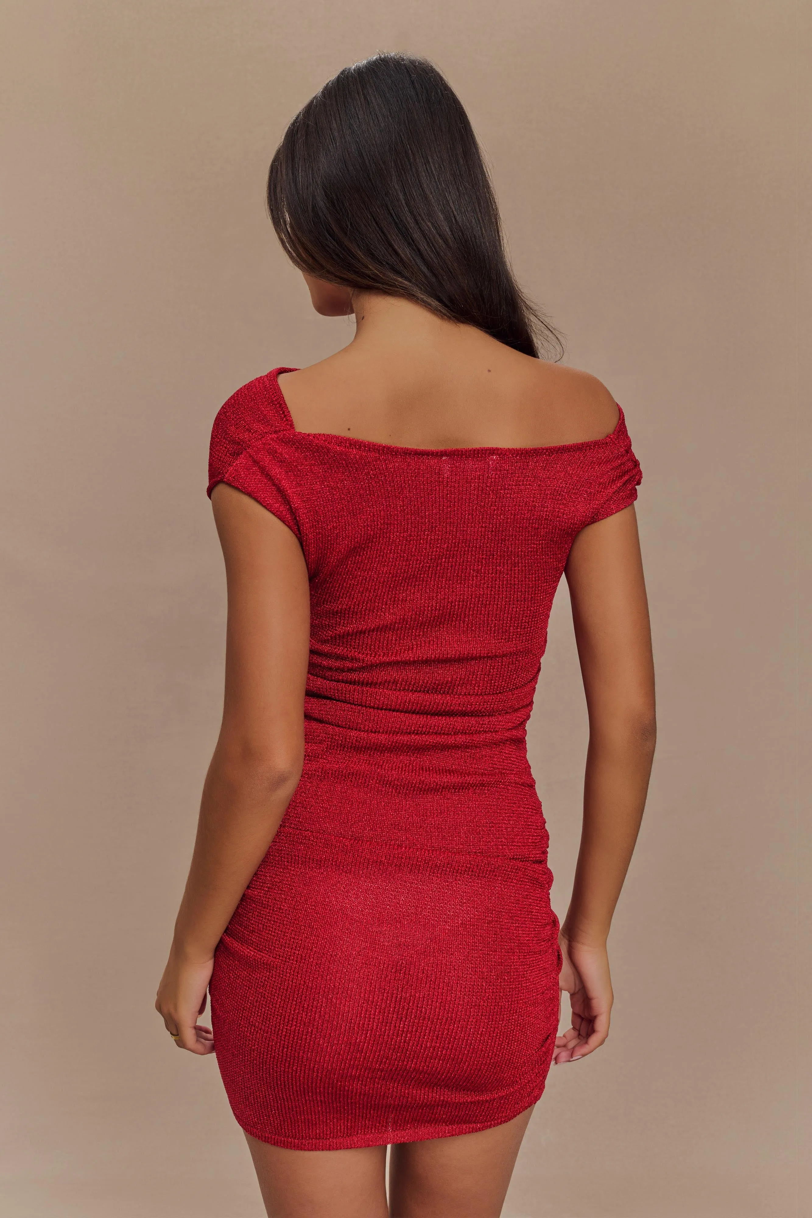 Pasha Off Shoulder Knit Mini Dress - Red sold by Meshki product image thumbnail 5