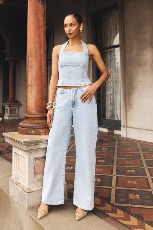 Caitlin Mid Rise Denim Jeans - Light Blue sold by Meshki