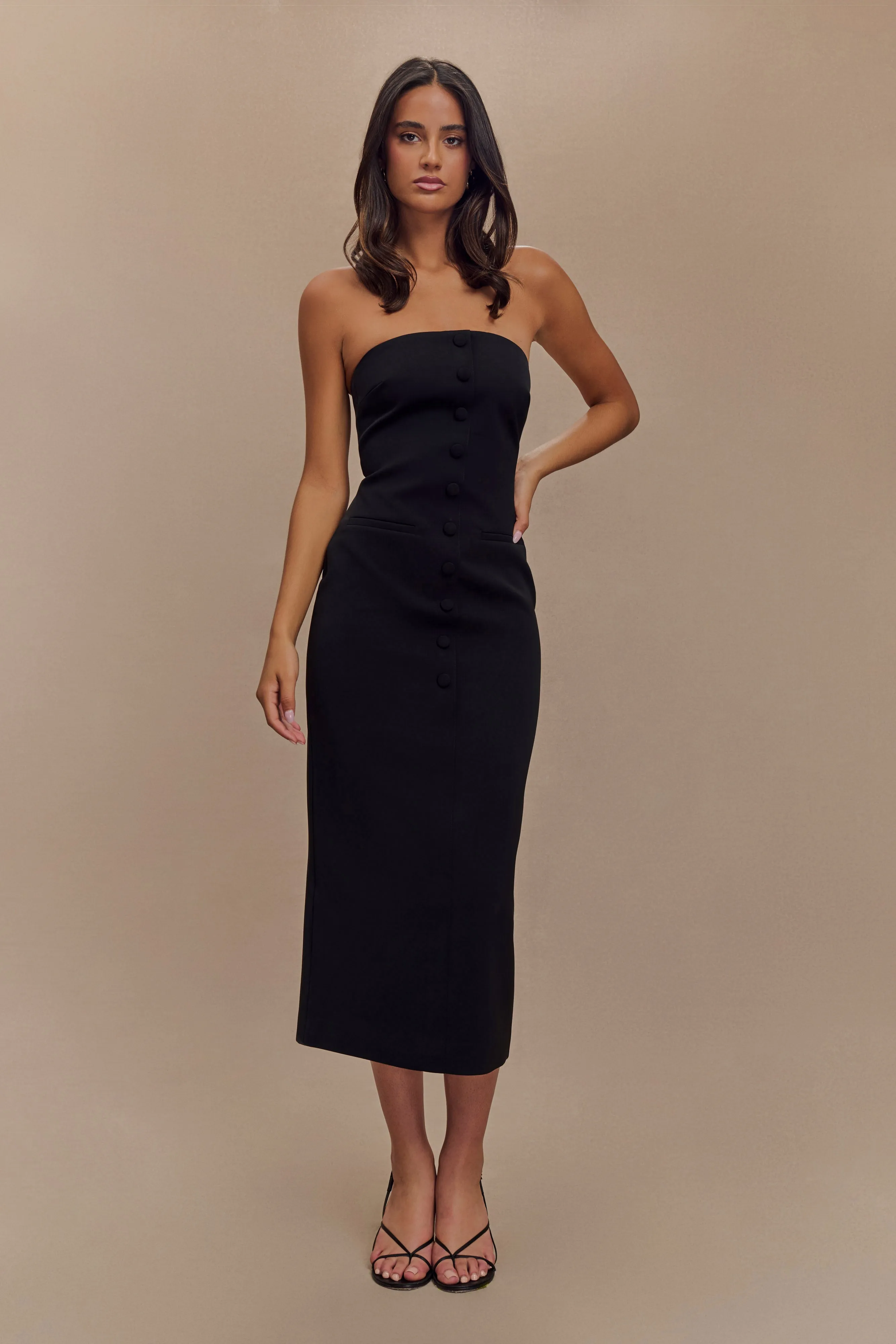 Sussan Strapless Midi Dress - Black sold by Meshki