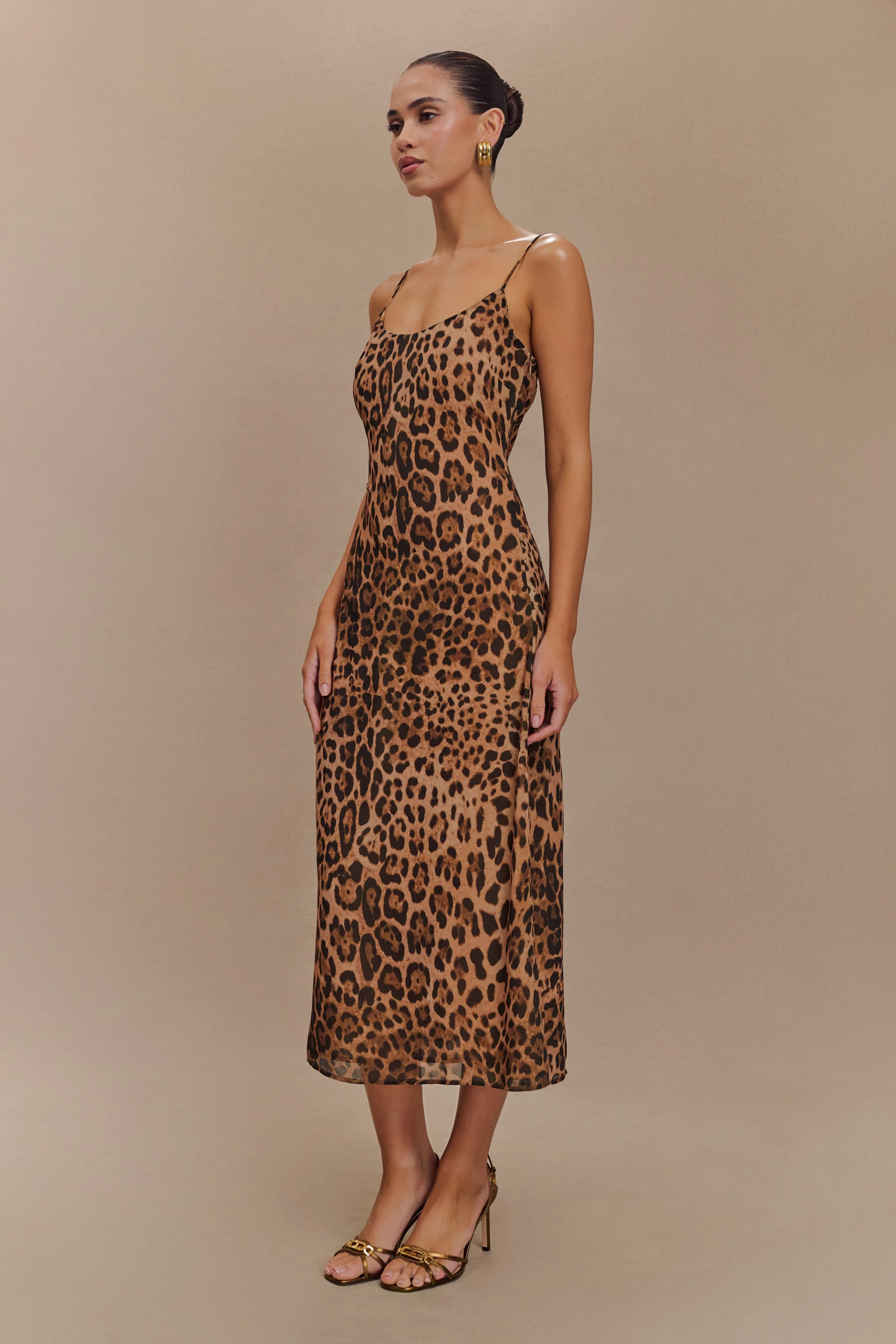 Leanne Chiffon Midi Dress - Leopard Print sold by Meshki product image thumbnail 4