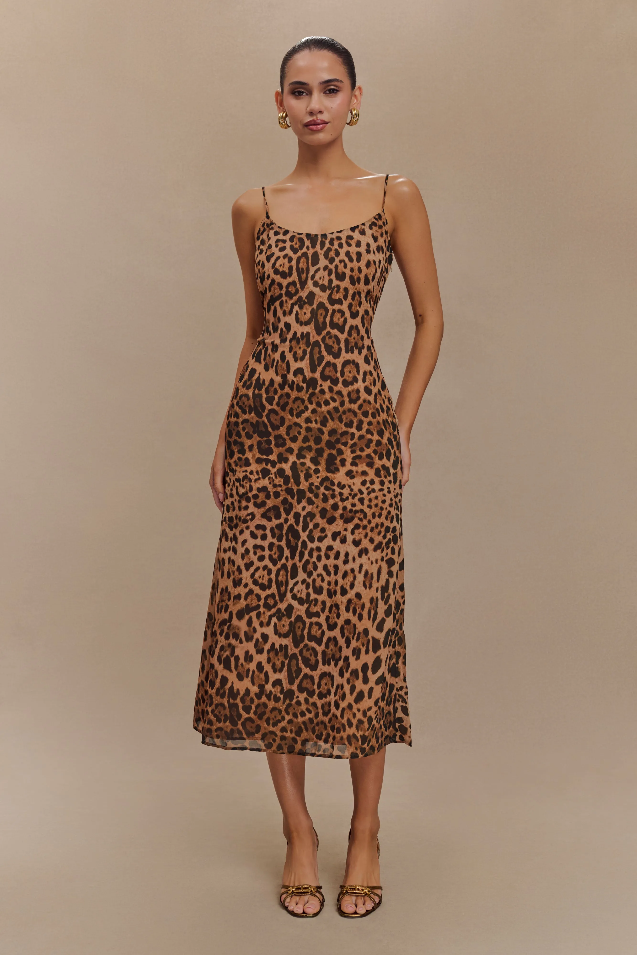 Leanne Chiffon Midi Dress - Leopard Print sold by Meshki