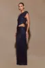 Kenny Diamante One Shoulder Maxi Dress - Navy sold by Meshki
