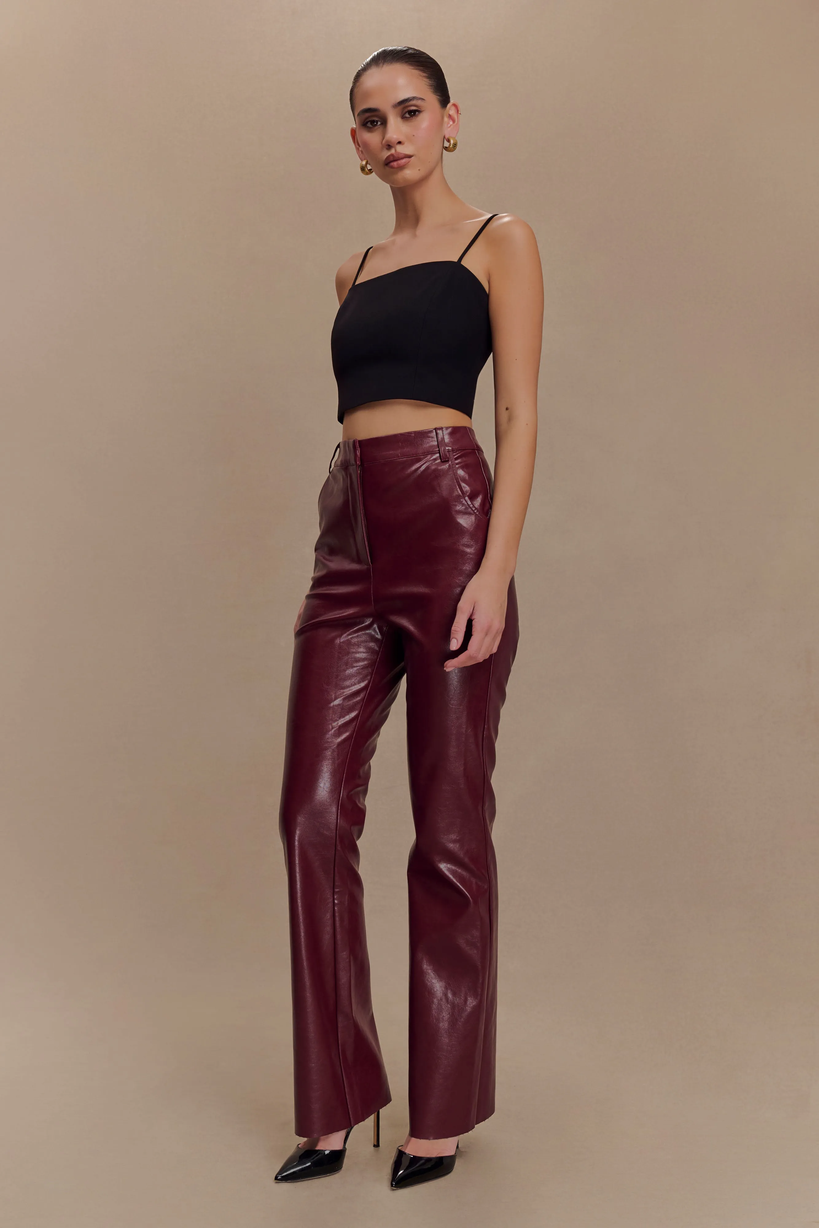 Tyra Straight Leg Faux Leather Pants - Cherry Red sold by Meshki product image thumbnail 4