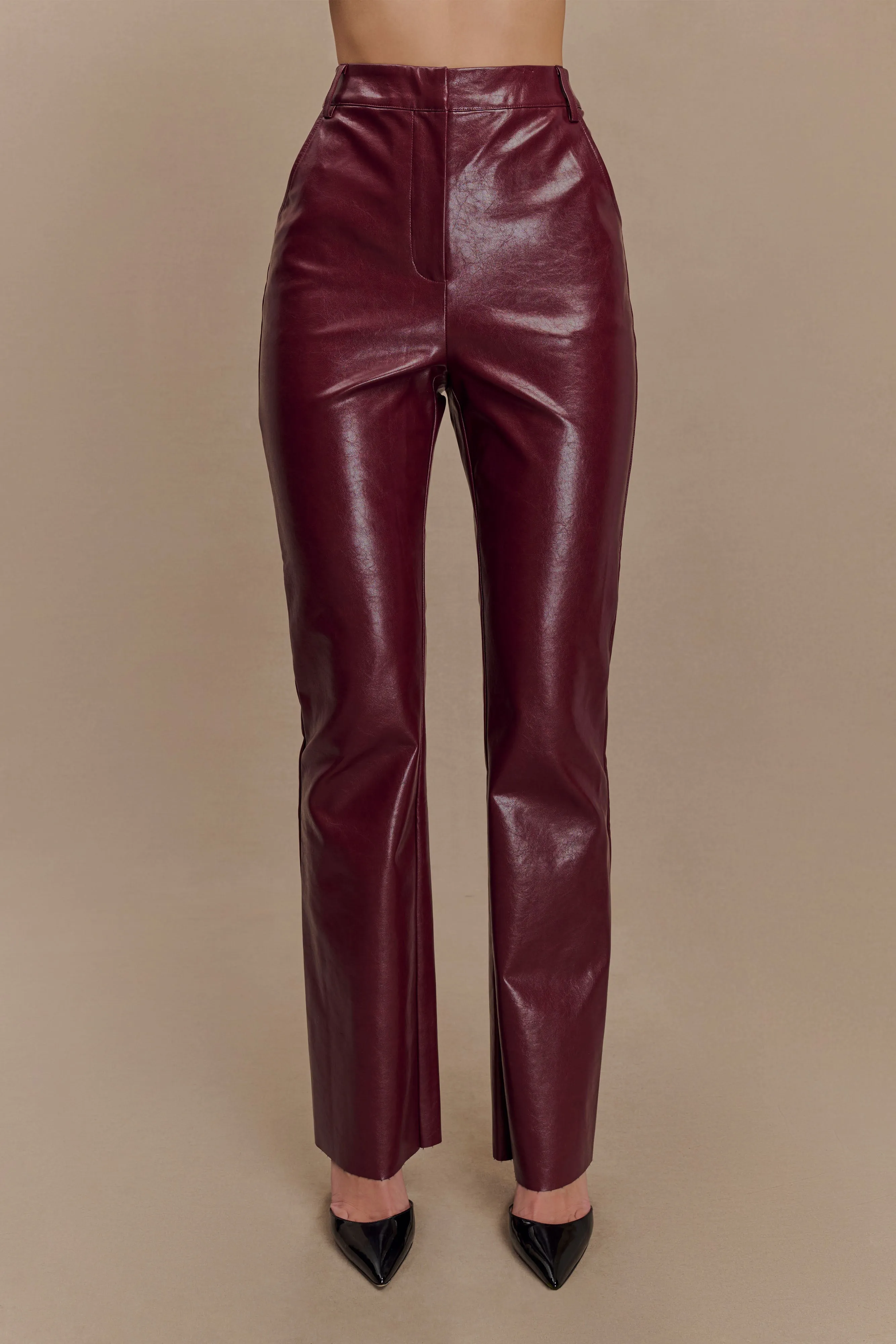 Tyra Straight Leg Faux Leather Pants - Cherry Red sold by Meshki