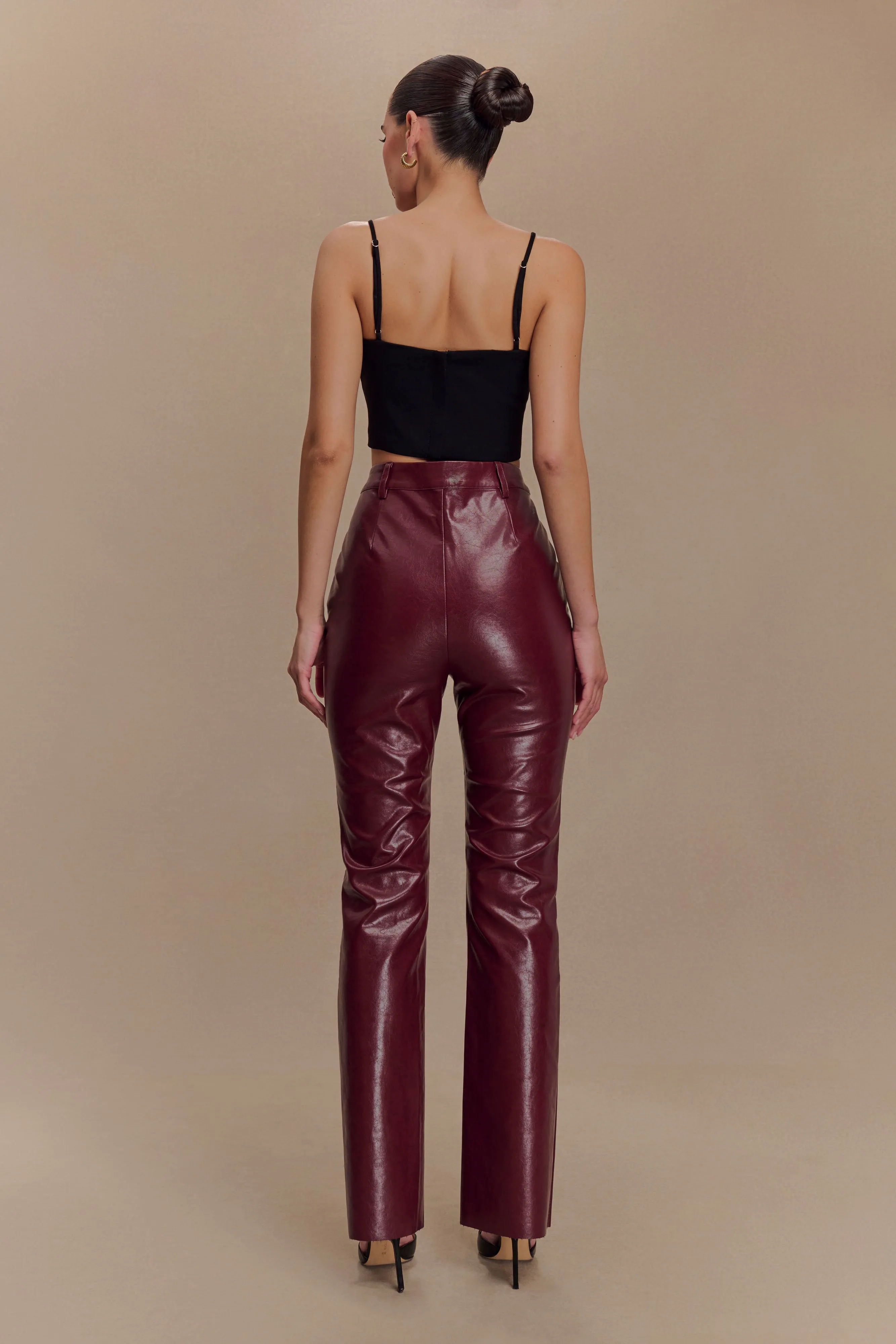 Tyra Straight Leg Faux Leather Pants - Cherry Red sold by Meshki product image thumbnail 5