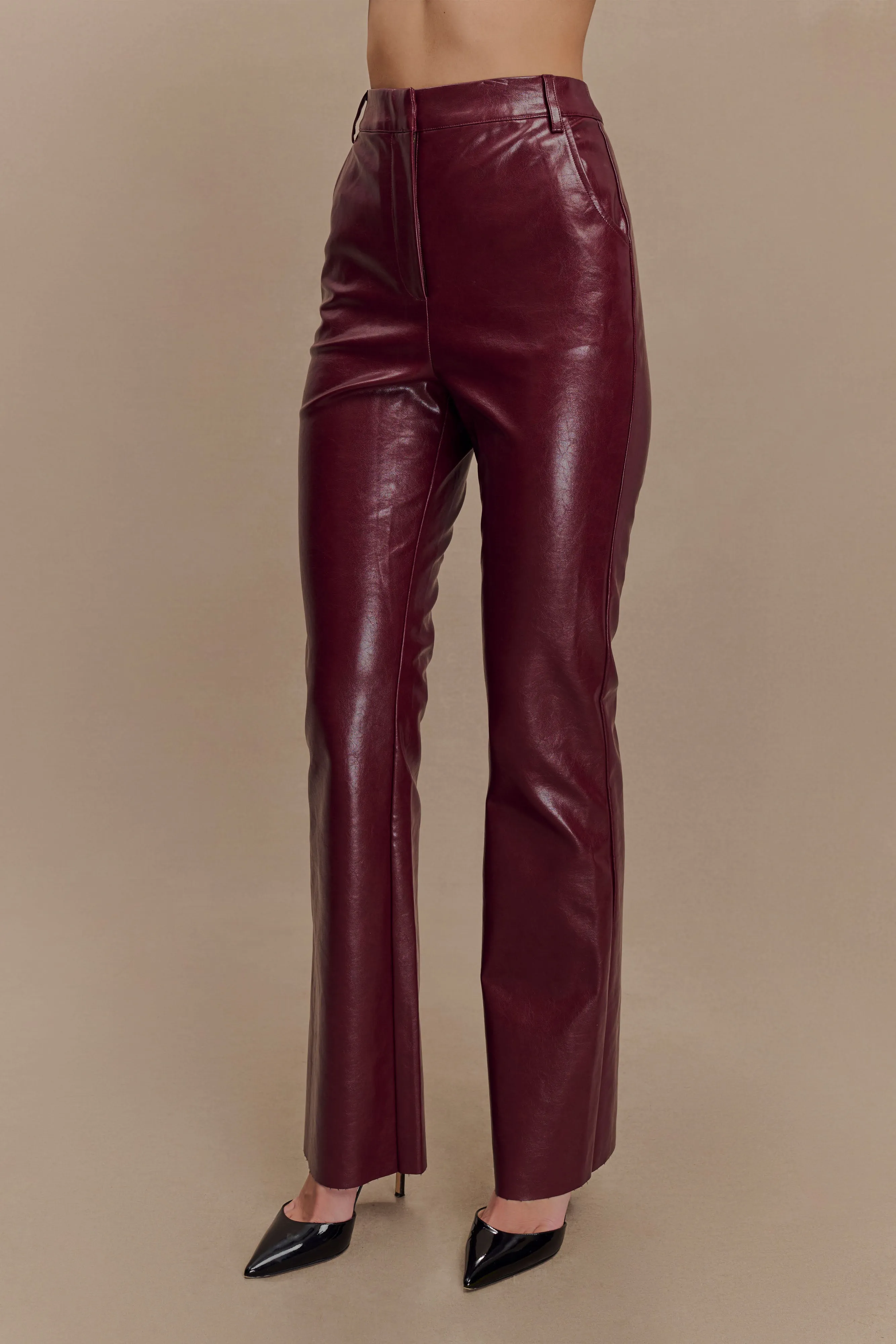 Tyra Straight Leg Faux Leather Pants - Cherry Red sold by Meshki product image thumbnail 3