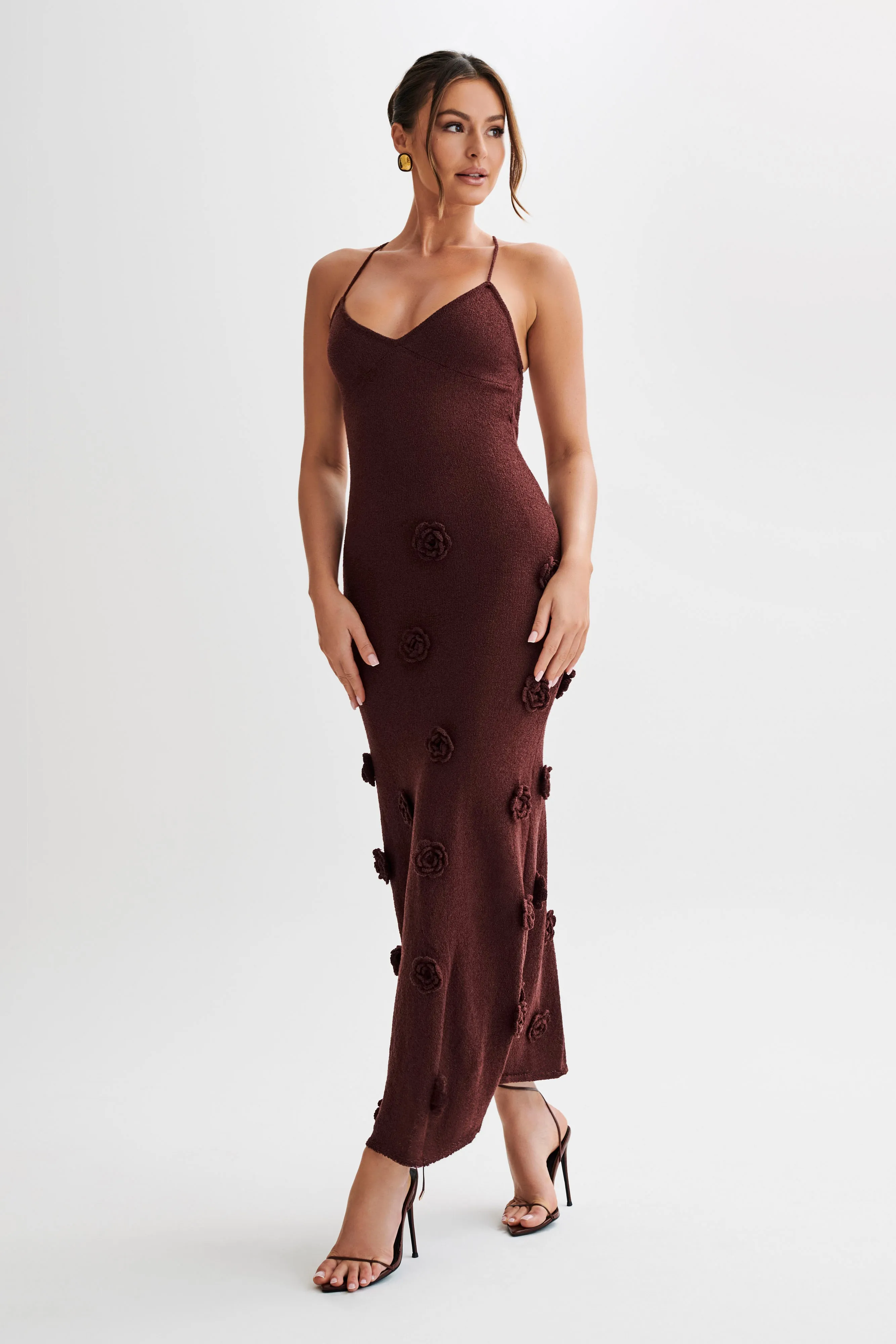 Suki Knit Maxi Dress With Flowers - Plum sold by Meshki product image thumbnail 3