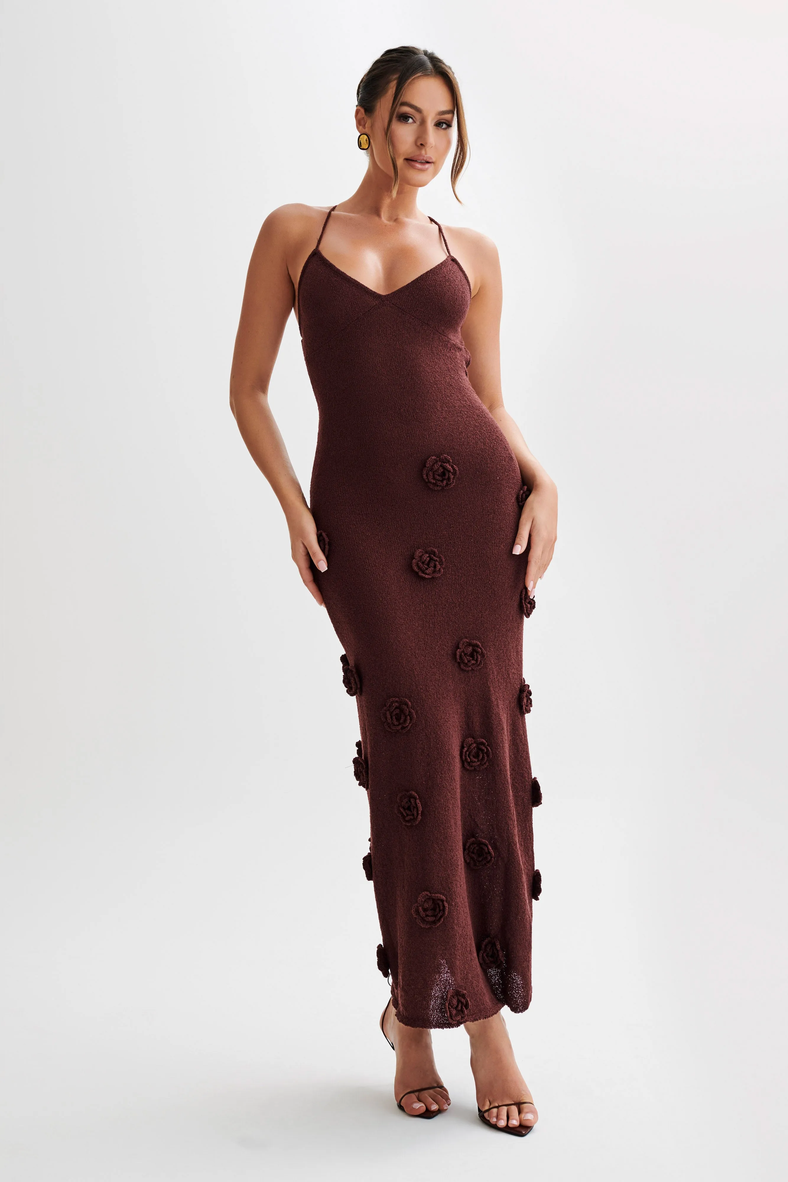 Suki Knit Maxi Dress With Flowers - Plum sold by Meshki product image thumbnail 4