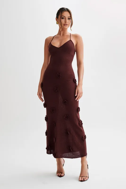 Suki Knit Maxi Dress With Flowers - Plum sold by Meshki