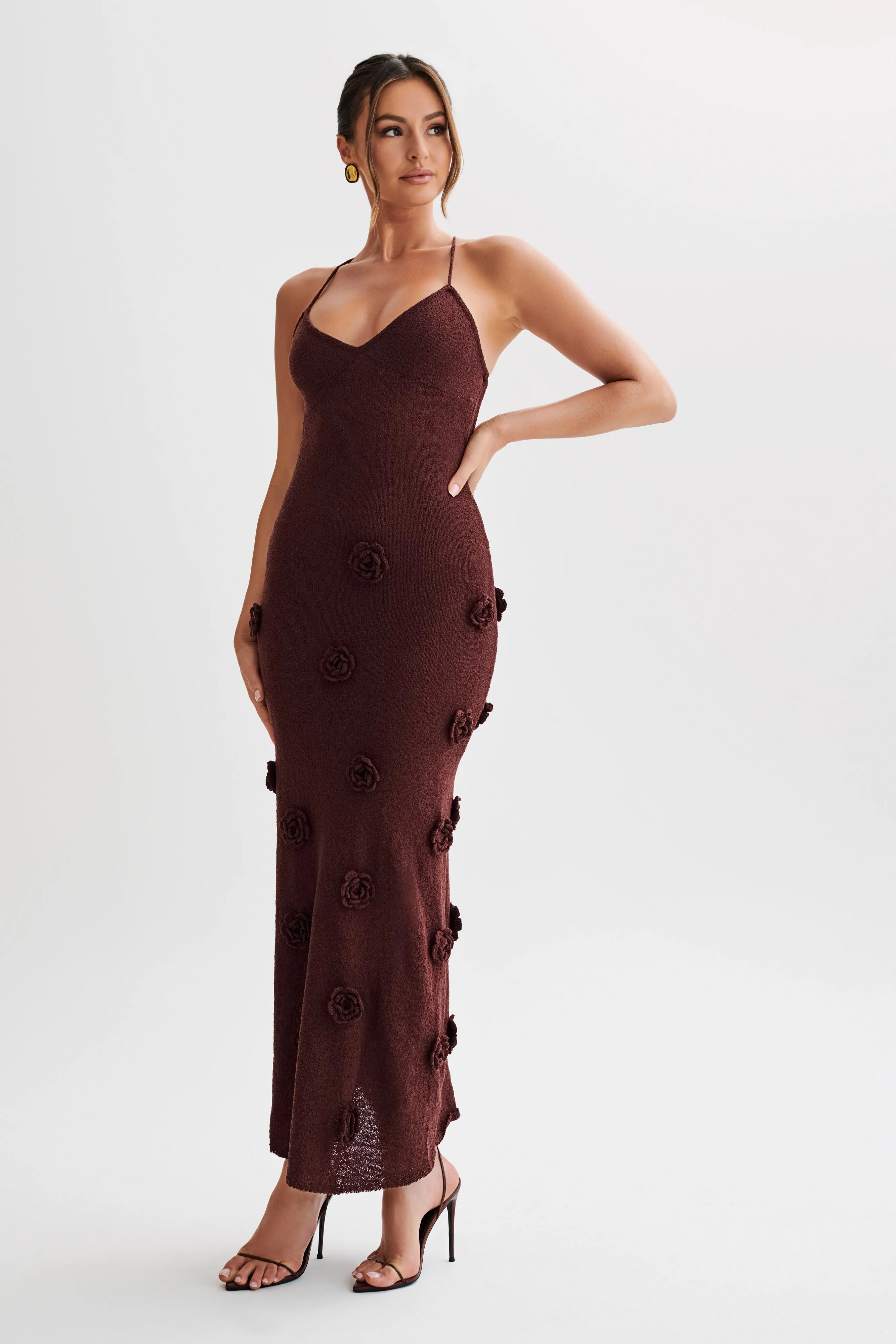 Suki Knit Maxi Dress With Flowers - Plum sold by Meshki product image thumbnail 5