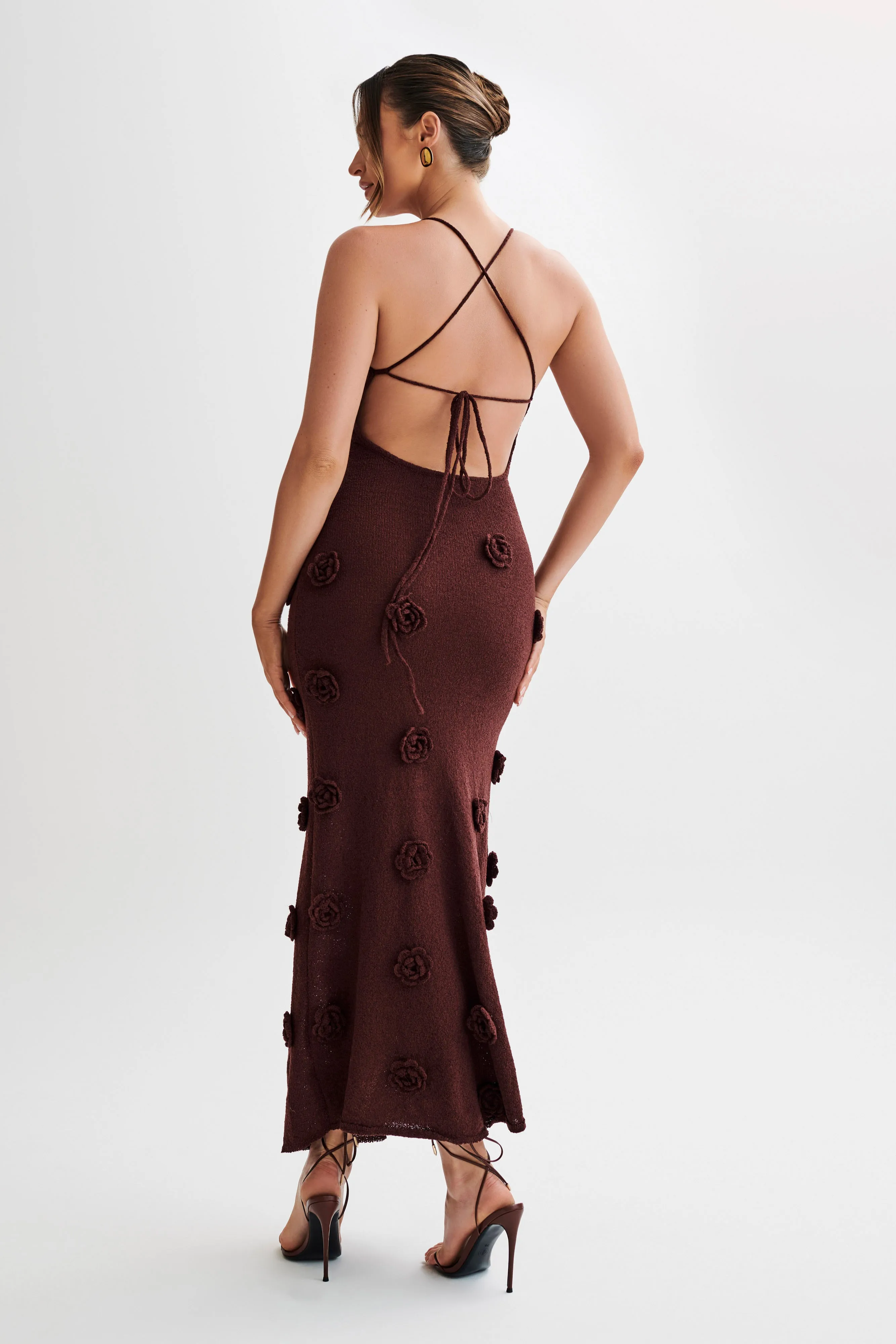Suki Knit Maxi Dress With Flowers - Plum sold by Meshki product image thumbnail 2